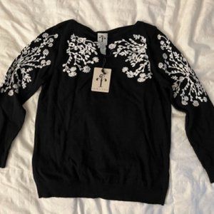 Floral Embroidered Black Sweater